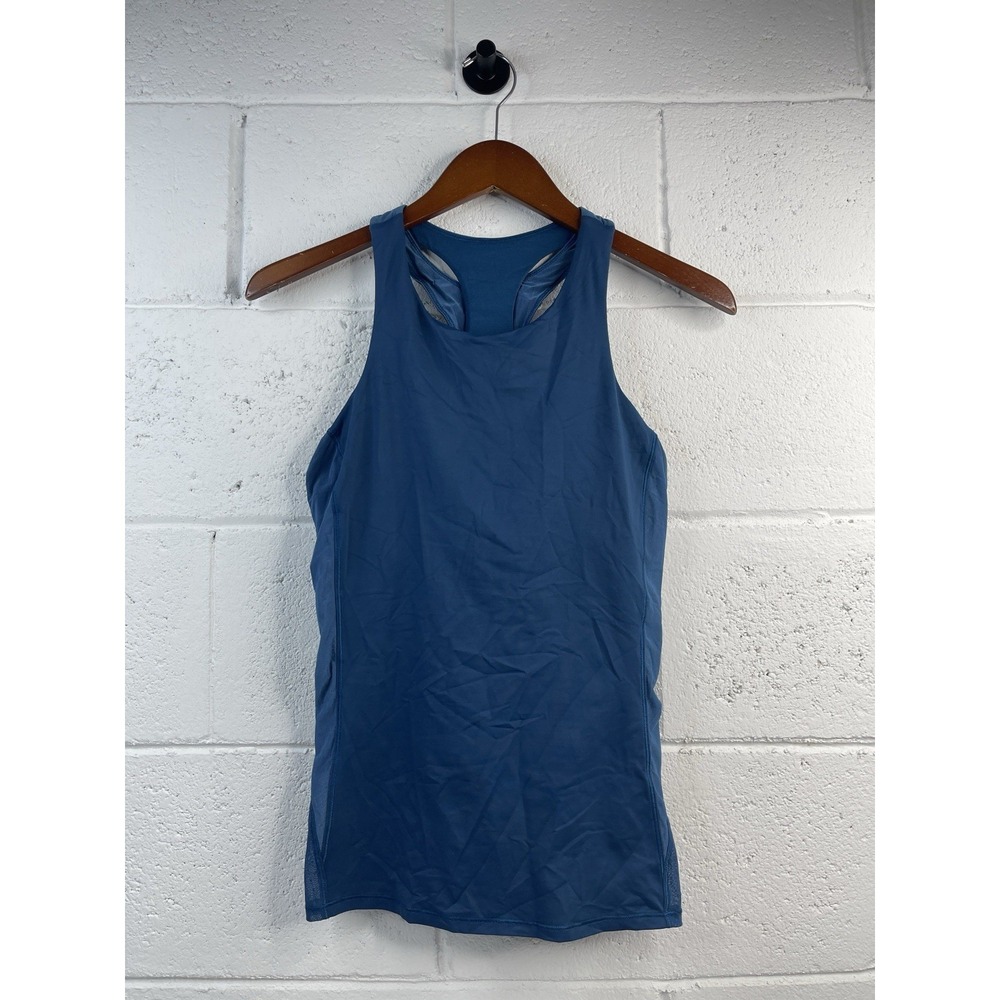 Lululemon Womens Mesh High Neck Racerback Active Tank Top Shelf Bra Blue Size 8